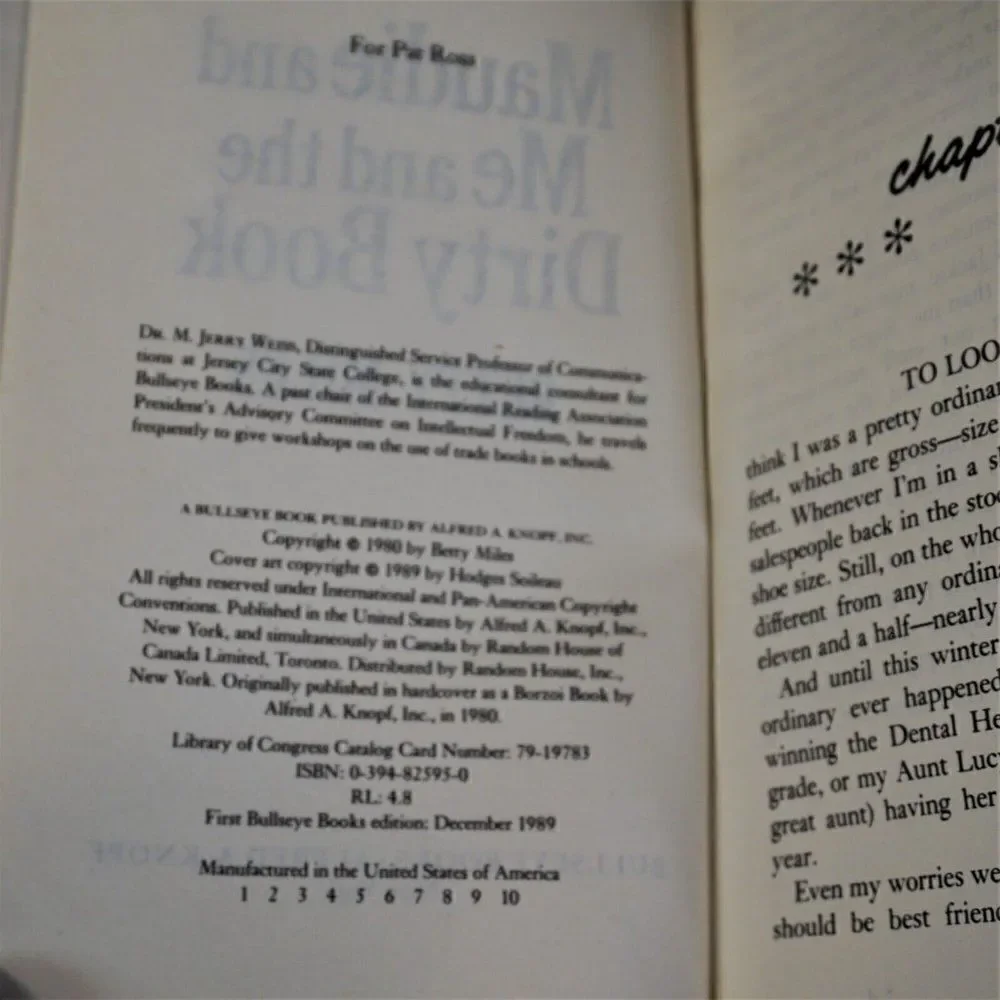 Maudie and Me and the Dirty Book By Betty Miles 1989 Hardcover A Knopf Publisher